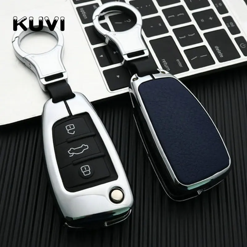 silver blue Цинковый брелок для автомобильных ключей, брелок для ключей с держателем карманом для AUDI A4L A6L A5 A7 A8 Q5 Q7 S5 S6 S7 S8 SLINE A3 C6 8P 8V A3 A1 Quattro - Название цвета: silver blue