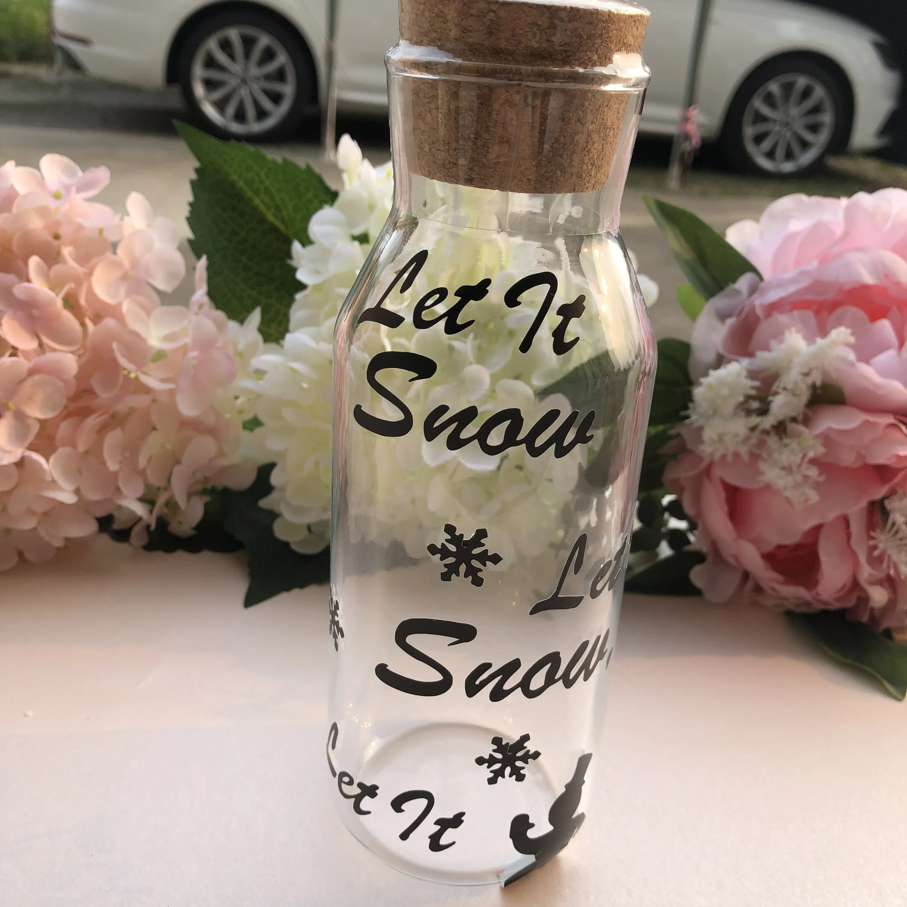 Personalized Let It Snow Christmas Vinyl Decal Sticker for Wine Bottle