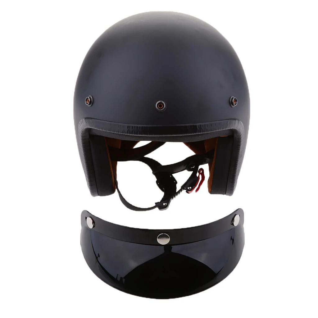 Matte Black Retro Universal Motorcycle 3/4 Open Face Helmet W/ Sun Visor S M L XL