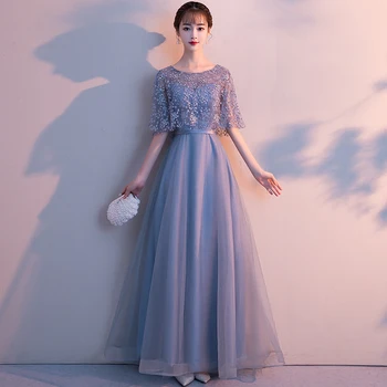 

Elegant Grey Persepective Lady Mesh Evening Party Dress Cheongsam Exquisite Flower Lace Qipao Sexy Ball Gown Vestidos De Festa