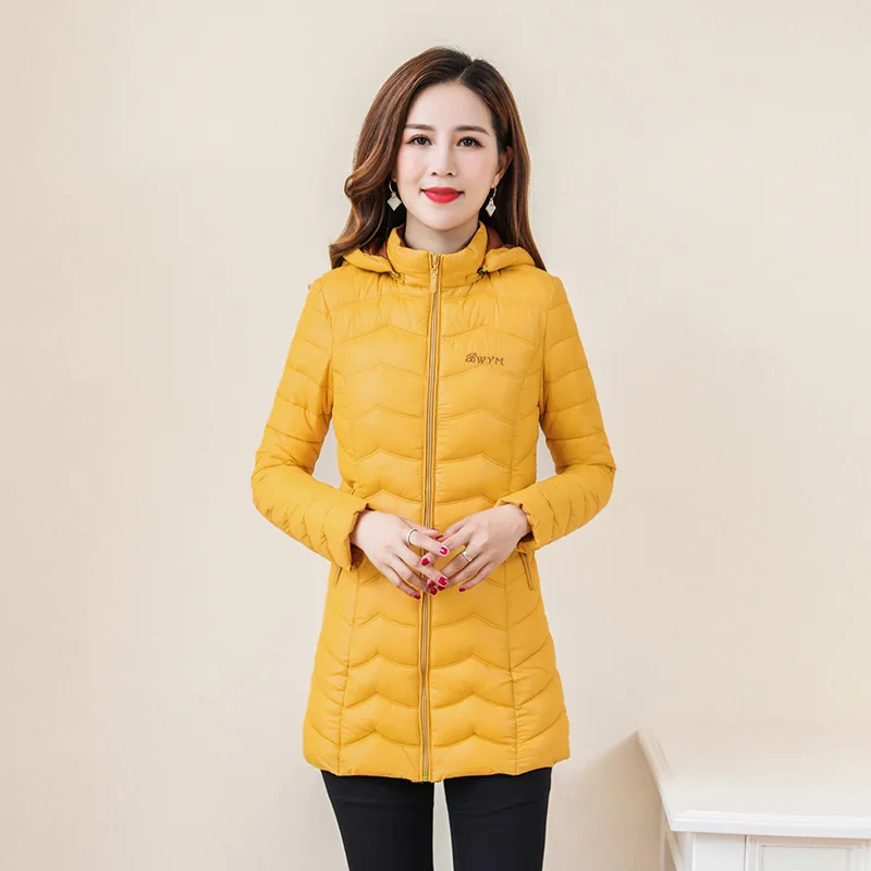 yellow Новые зимние пальто пуховая хлопковая одежда модное пальто приталенная повседневная куртка размера плюс куртка с капюшоном парка Женское пальто - Цвет: yellow