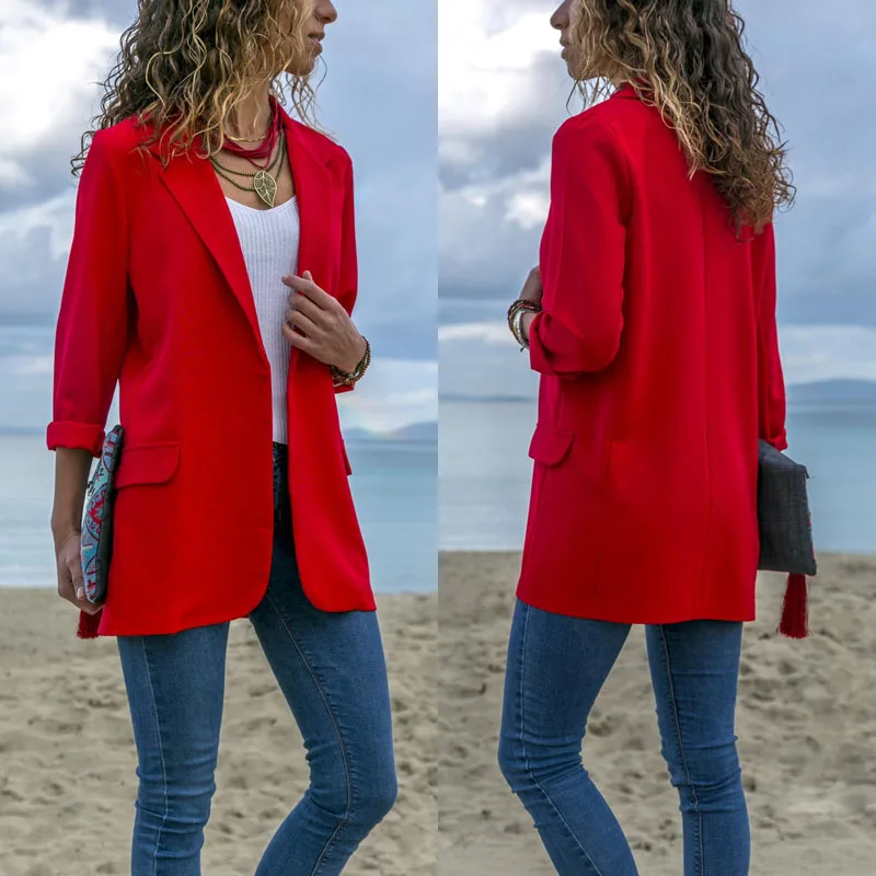 Местный сток женская элегантная мода тонкий повседневный пиджак в деловом стиле костюм куртка пальто Верхняя одежда s-xl