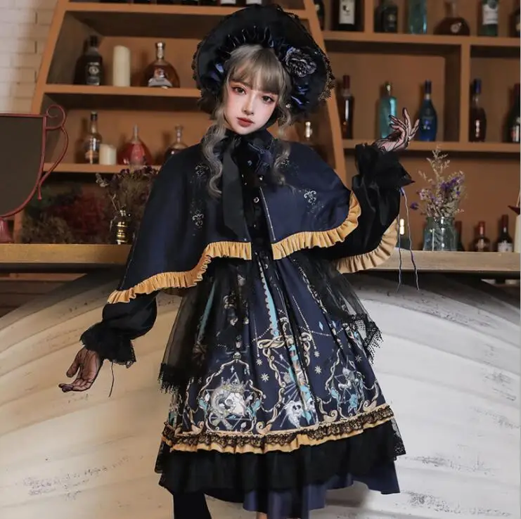

Gothic palace sweet lolita dress vintage falbala lace stand printing victorian dress kawaii girl gothic lolita op loli cosplay