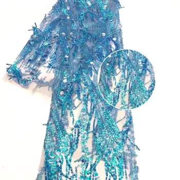 

High quality African lace fabric net 2020 French lace fabric tulle with sequin sky blue Nigerian lace fabric for wedding H1459