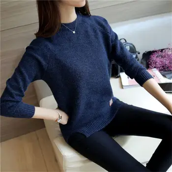 

Autumn Winter Sweater for Women Long Sleeve Female Slim Thin Ladies O-Neck Bottoming Solid Color Knitted Pullovers Sweater