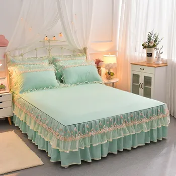 

Princess Lace Bedding Bed Sheet Pillowcases Solid Girls Bedspread Bed Skirt Wedding Decoration Mattress Cover