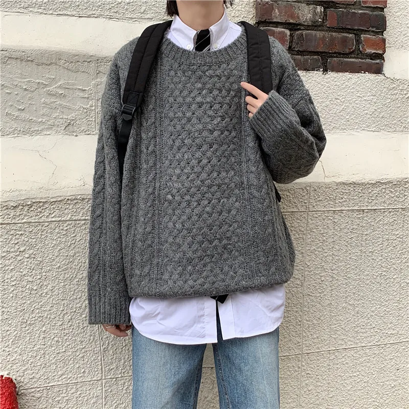 Winter Sweater Men's Warm Fashion Casual O-neck Sweater Pullover Men Casual Loose Knitting Sweaters Male Sweter Clothes M-2XL - Цвет: gray