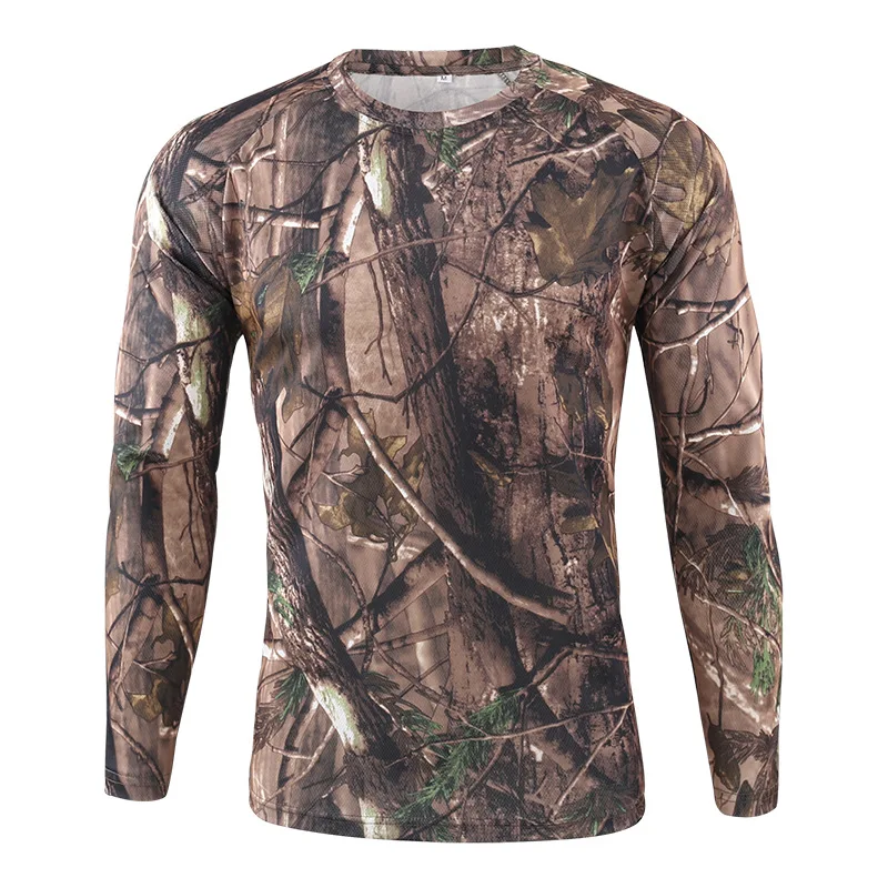 

HEFLASHOR men's Long Sleeve T-Shirt Outdoor Camouflage T-Shirt Quick-drying Camouflage Hunting Hiking Camping Men's Shirt 2019