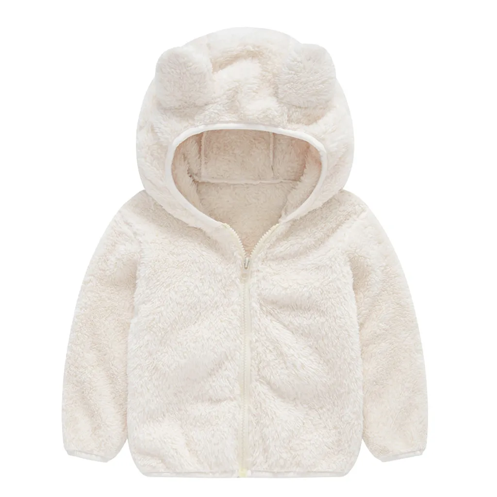 LOOZYKIT/зимняя одежда для малышей; куртка на молнии с длинными рукавами и милыми ушками для мальчиков и девочек; однотонное плотное хлопковое пальто с капюшоном; теплая одежда - Цвет: white