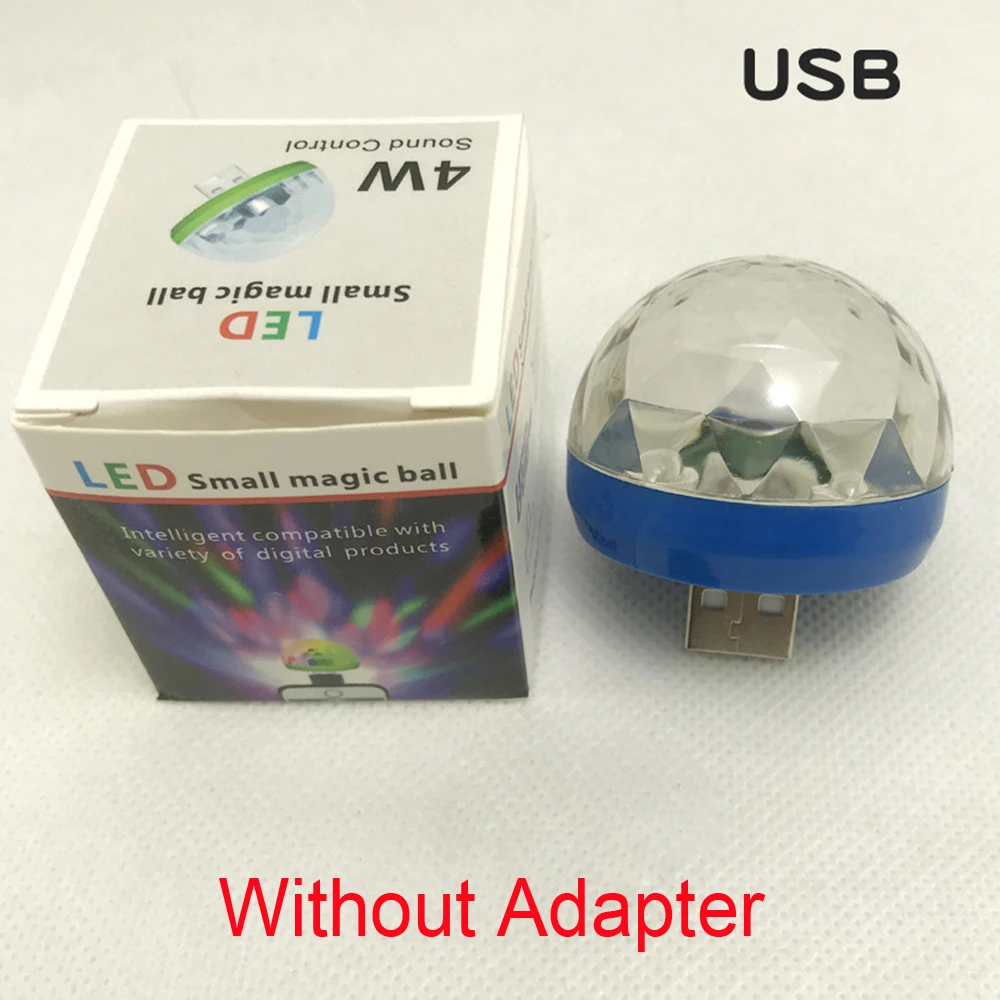 Мини USB светодиодный светильник для дискотеки s портативный звуковой контроль хрустальный магический шар сценическая лампа с адаптером для телефона Android вечерние светильник - Цвет: Blue no adapter