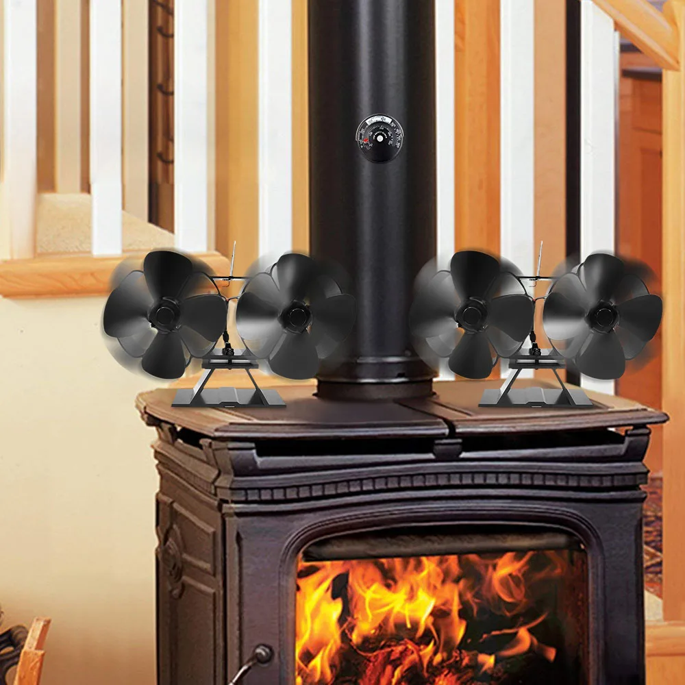 Домашний Тип практичный двухконфорочный вентилятор для камина, дровяная горелка, Твин 8 лопастей, тепловое питание, экологический вентилятор для домашнего использования