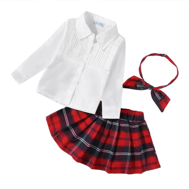Модный комплект одежды из 3 предметов для девочек, дизайнерская Детская Повседневная рубашка и клетчатая юбка для детей от 3 до 7 лет, праздничная одежда принцессы для девочек