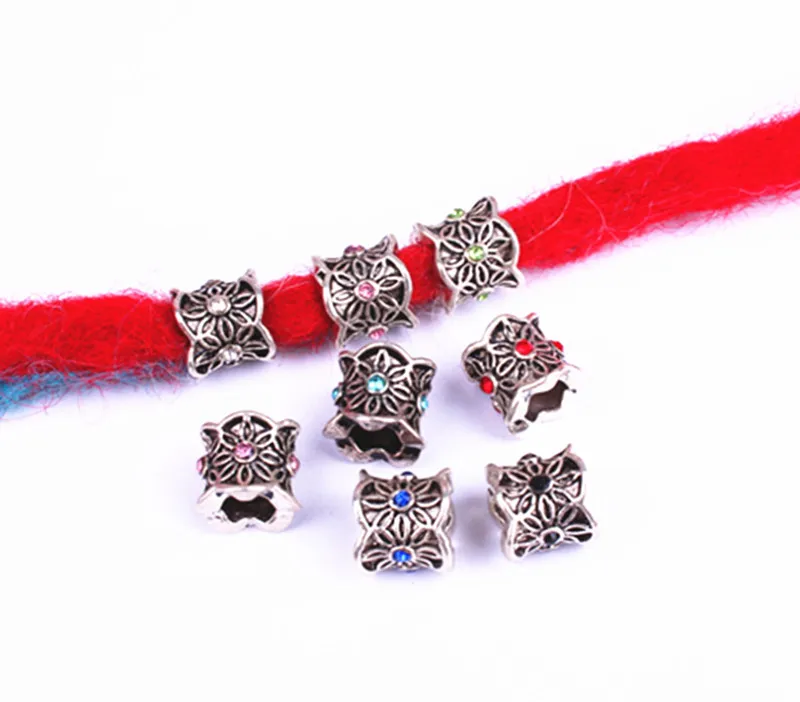 Винтажная Серебряная оплетка для волос Dread Dreadlock Beads Зажимная манжета Алмазная инкрустированная металлическая кольцевая трубка для плетения Волос Аксессуары