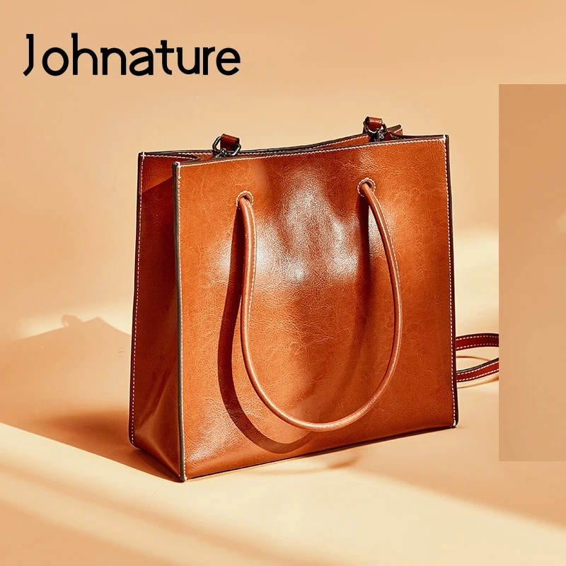 Johnature Осень Зима Новая модная женская сумка масло воск кожа роскошные сумки Повседневная сумка большая емкость Commuter сумки на плечо