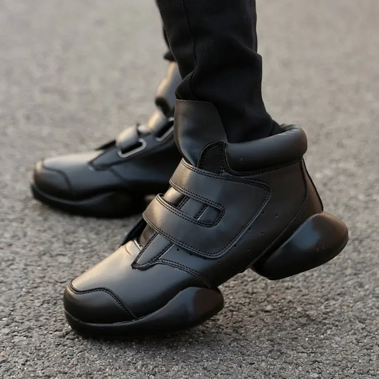 Online Zapatillas de deporte para hombre hip hop danza de la calle zapatos casuales de cuero para hombre con zapatos de fondo grueso de estrella blanca negro zapatos planos zapatos