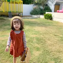 Новое плиссированное платье для девочек, модные весенние хлопковые комплекты жилет для девочки, платья на возраст 1-7 лет PO105