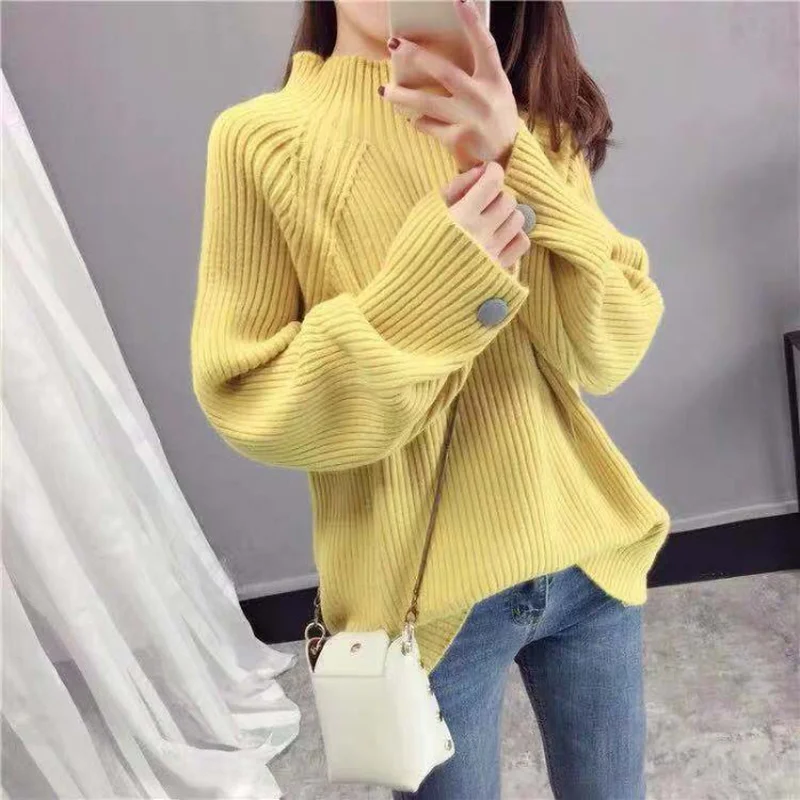 

Womens Autumn Winter Sweater Pure Color Casual Loose Long Sleeve Pullovers Female Basic Sweaters Thick Knitting Jumper Pull