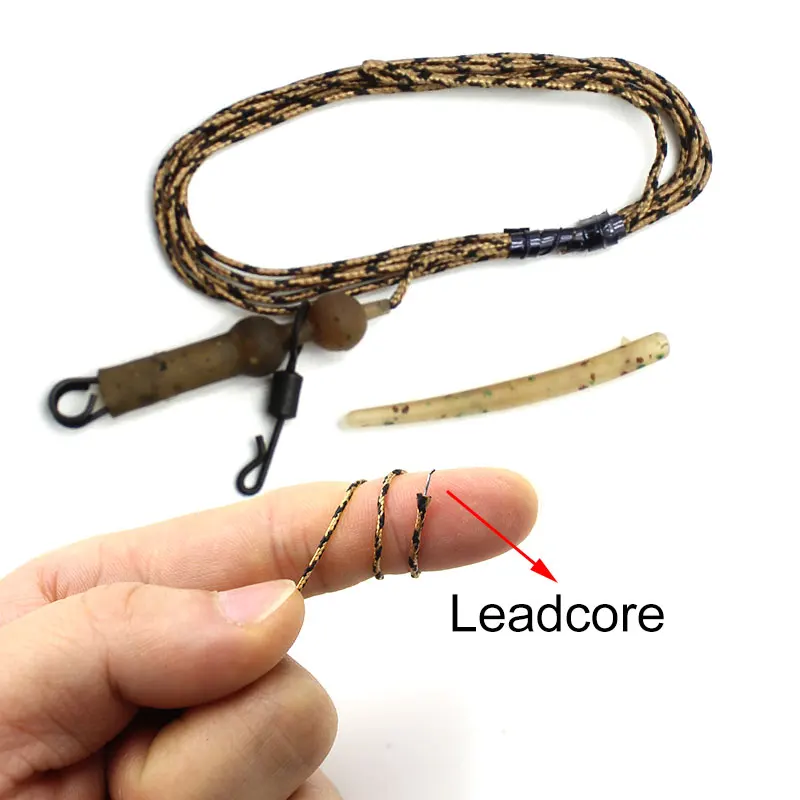 2 Sets geflochtener Bleikern Karpfenführerschnur Camo Brown Mainline Leadcore Carp Rig Chod Helicopter Rig Karpfen grobe Angelschnur – Detail 4