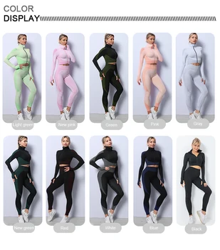 2/3PCS Seamless Women Yoga Set Workout Sportswear Gym Clothing Fitness Long Sleeve Crop Top High Waist Leggings Sports Suits 6