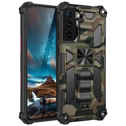 Hidden Magnetic Kickstand Shockproof Armor Case Cover for Samsung S25 FE (Army Green)