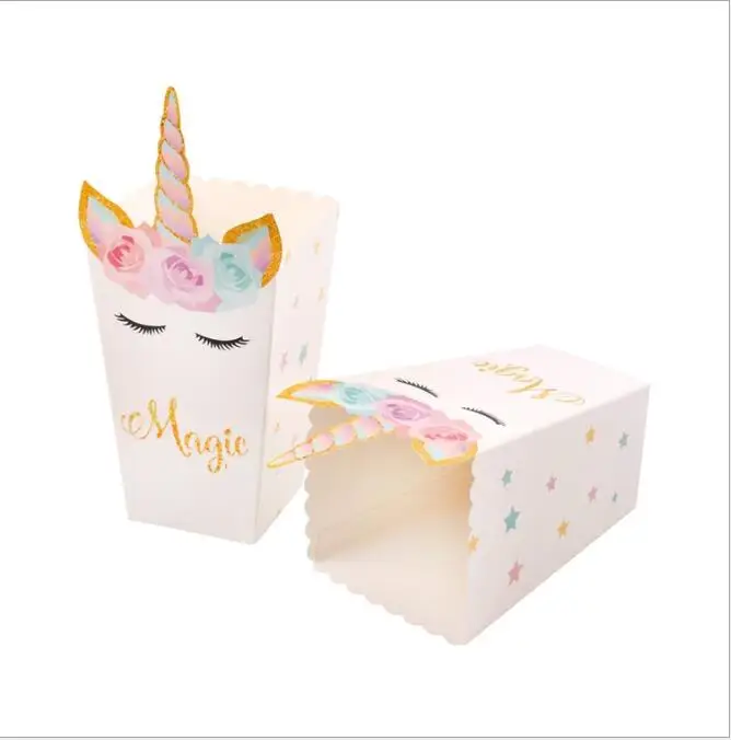 

Cute Unicorn Paper Candy Box Bags Kraft Paper Gift Bag Popcorn Box Baby Shower Unicorn Party Favor Box