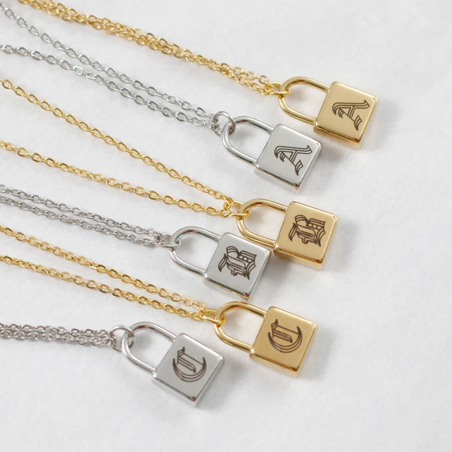 Letters Initials Necklace Steel  Gold Lock Necklace Initial - Fashion A-z  Necklaces - Aliexpress