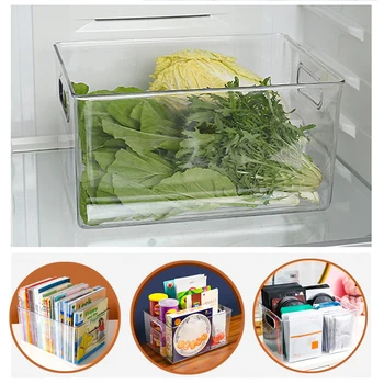 

Transparent Storage Box With Handles Multifunction Food Sundries Organizer Basket For Bathroom Cabinets Kitchen Refrigerator