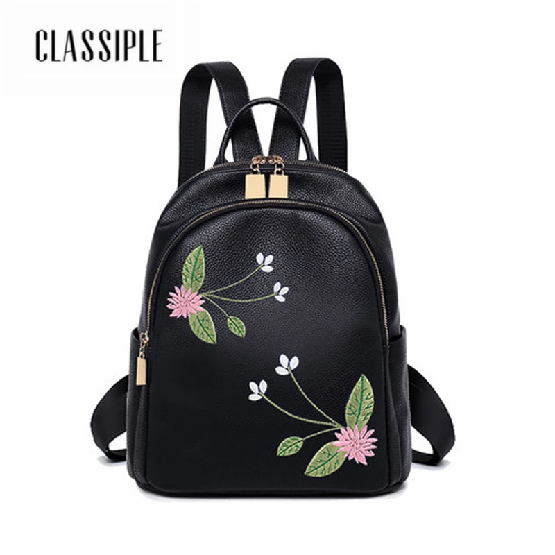 

2018 Backpacks Women Shoulder Bags Casual Travel PU National Embroidery School Bag Females Fashion Backpack For Teenage Girls