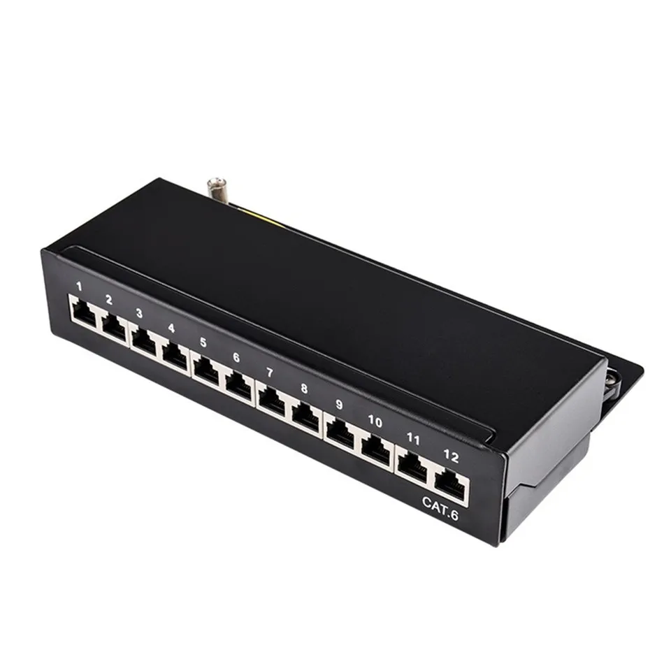 

12 Port Cat 6A Networking Patch Panel Full Shielded Mini Desktop Wall Mounted Keystone Jack Cable RJ45 Adapter Weak Current Box