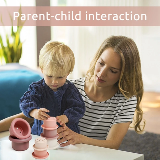 Ins Style Silicone Building Block Bathtub Toy for Baby Stacking Cup Montessori Toys Educational Hourglass Toys Christmas Gift 6