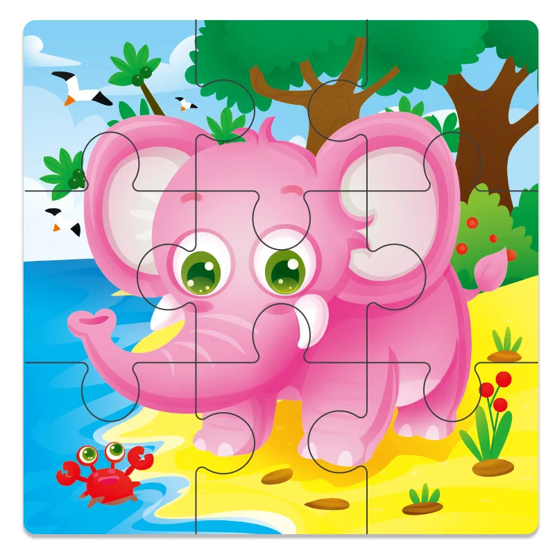 Hot Sale 12/9 PCS Puzzle Wooden Toys Kids Baby Wood Puzzles Cartoon Vehicle Animals Learning Educational Toys for Children Gift 13