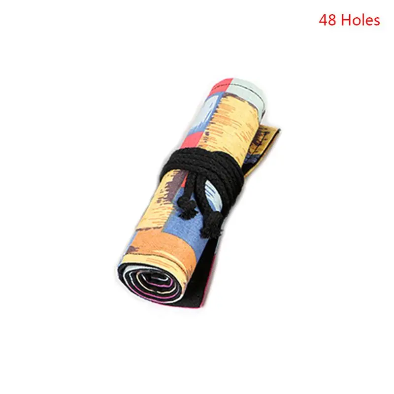 12/24/36/48/72 Holes Large Canvas Roll Pen Curtain Pencil Bag Case Makeup Wrap 19QA - Color: 48