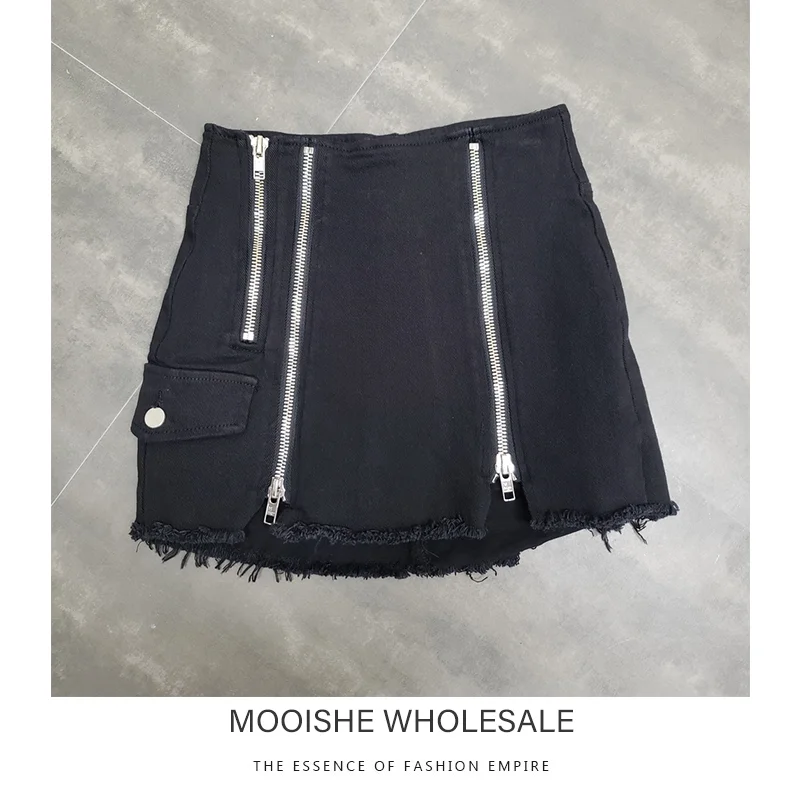 

Autumn Trend High Waist Short Section Raw Denim Skirt Zipper Decoration Inside Shorts Anti-light Skirt