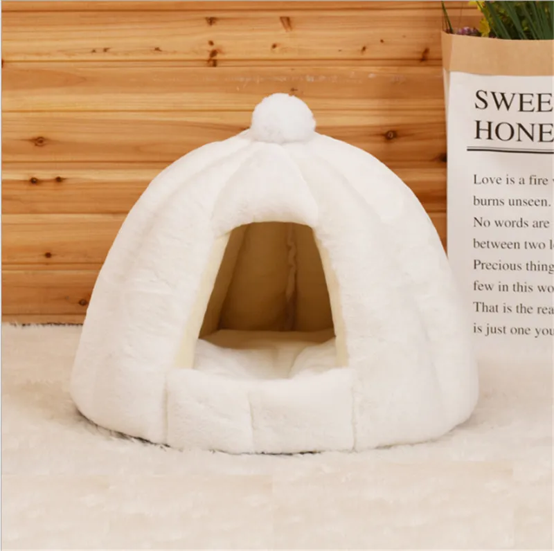 Pet Cat собачья Лежанка палатка Igloo плюшевая кошка кровать(M68 - Цвет: White