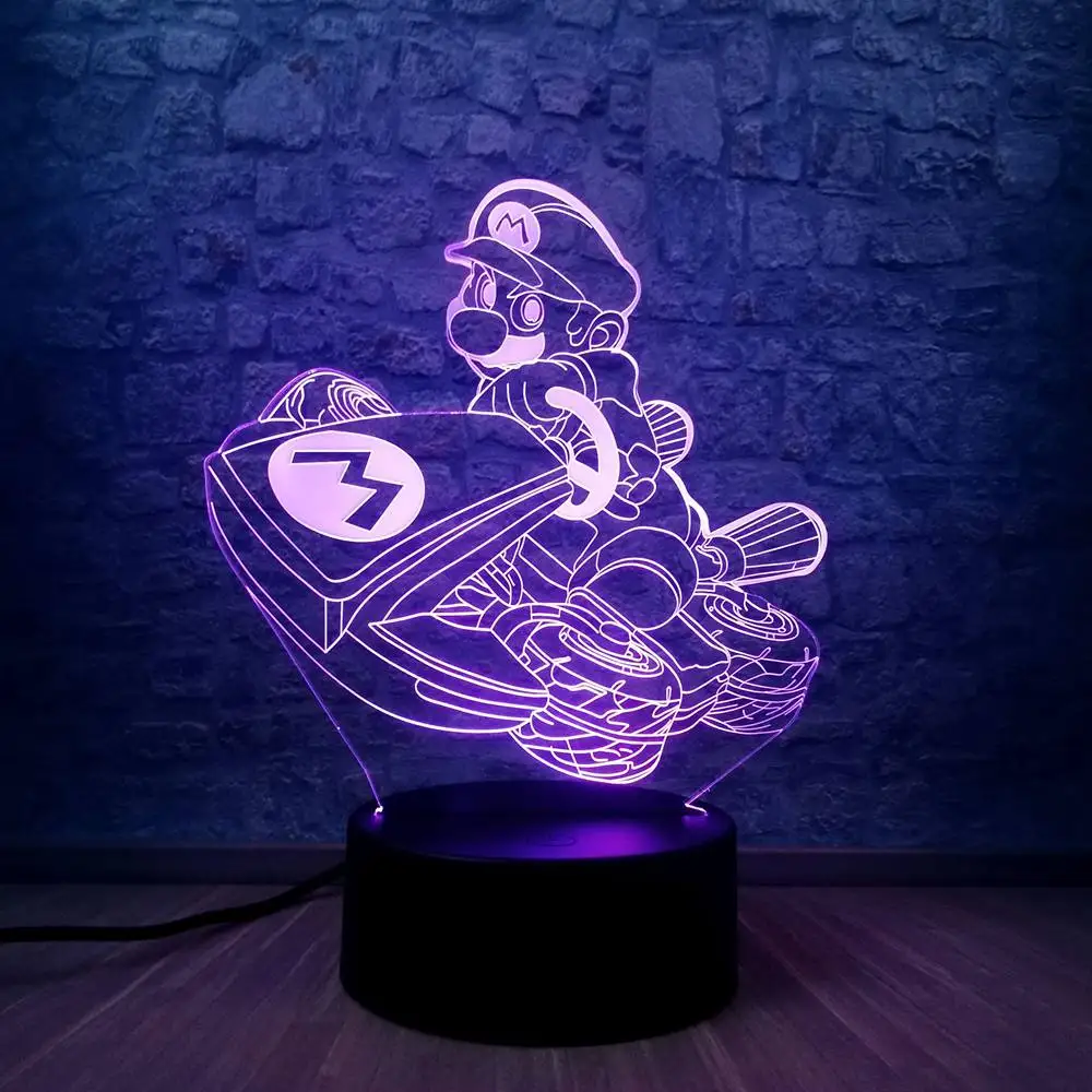 3D Марио ночник сенсорный переключатель настольная Оптическая иллюзия Лампа 7 цветов Изменение Света ребенок ночной Декор Детская игрушка - Испускаемый цвет: Black base 3