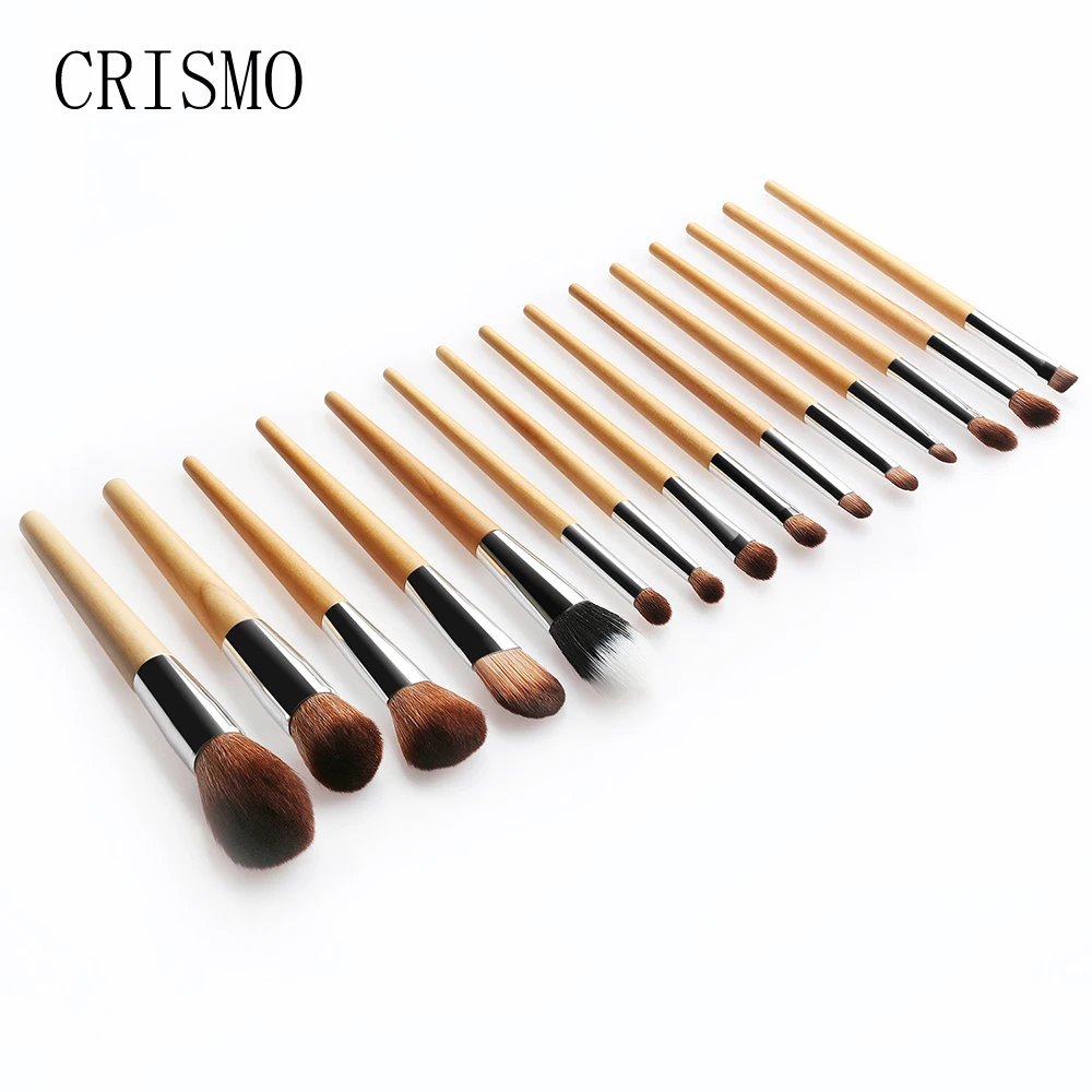 CRISMO 15pcs Wooden Makeup Brushes Set Flame Brush Eye Shadow Foundation Cosmetic Powder Blending Make Up 4