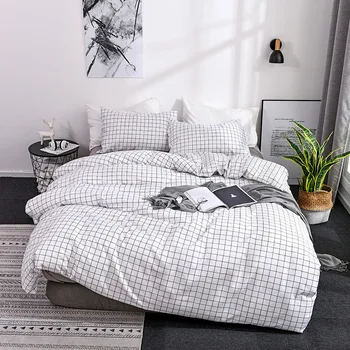 

Printed Home Textile Black Lattice Duvet Cover Pillowcase Bed Sheet Simple Boy Girls Bedding Sets 2/3Pcs Single Double Bedlinen