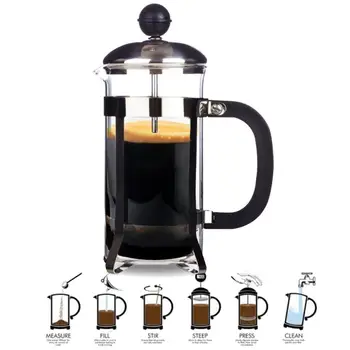 

350ML Compact Size Household Use Stainless Steel Glass French Press Pot Filter Cafetiere Tea Coffee Maker Coffee Tool