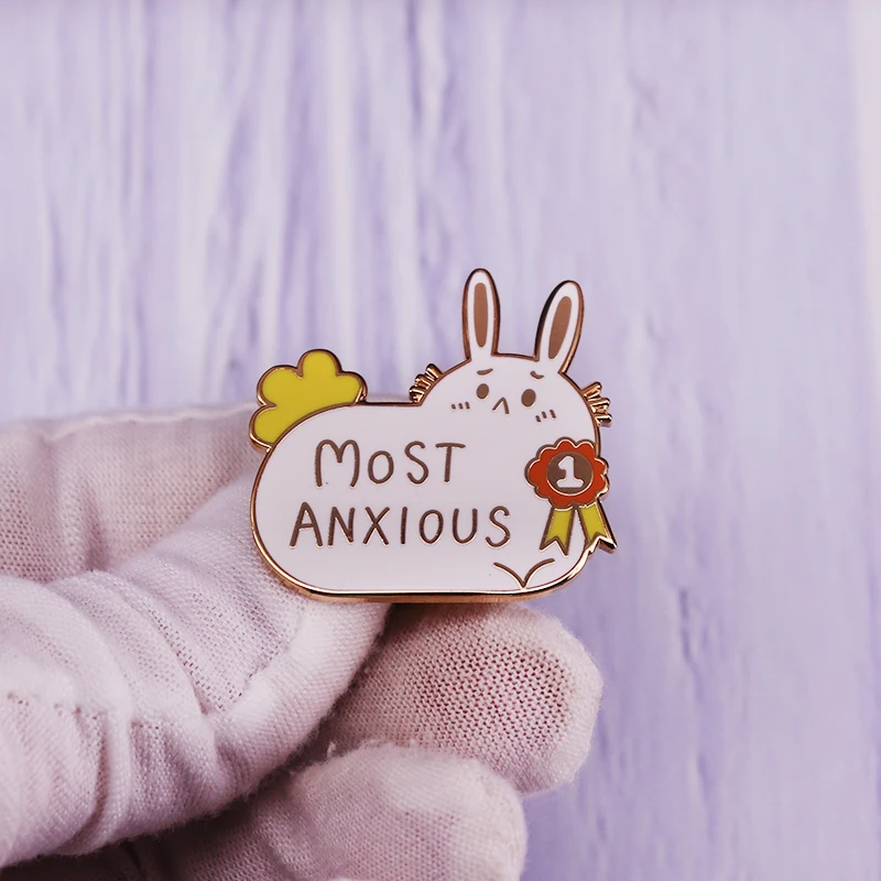Most Anxious Brooch Cute Bunny Rabbit Enamel Pin Animal Anxiety Scared Badge Accessory Gift Idea | Украшения и аксессуары