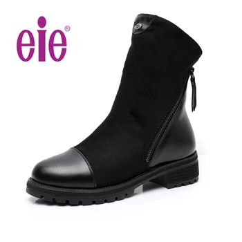 

EIE 2020 Boots Women Fashion Suede Leather Boots For Women Faux Suede Flat Mid-Calf Boots Spring Autumn Women Boots Black Shoes