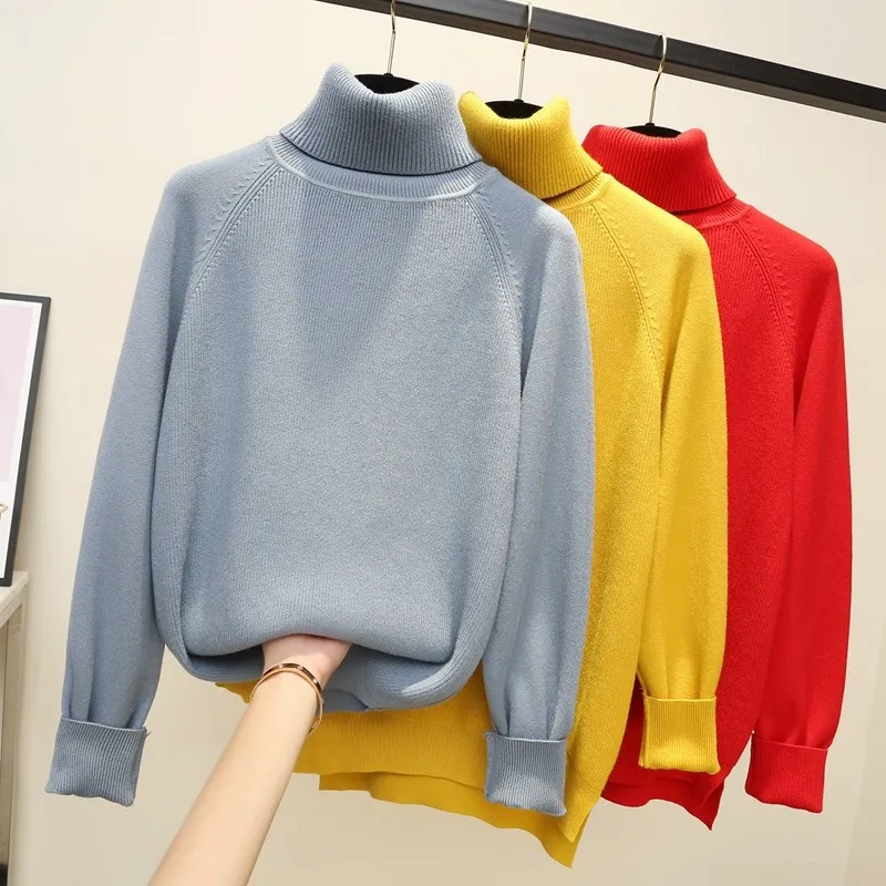 

HLBCBG Thick Warm Turtleneck Womens Sweaters Autumn Winter Knitted Jumpers Black White Women Pullovers Top Christmas Sweater