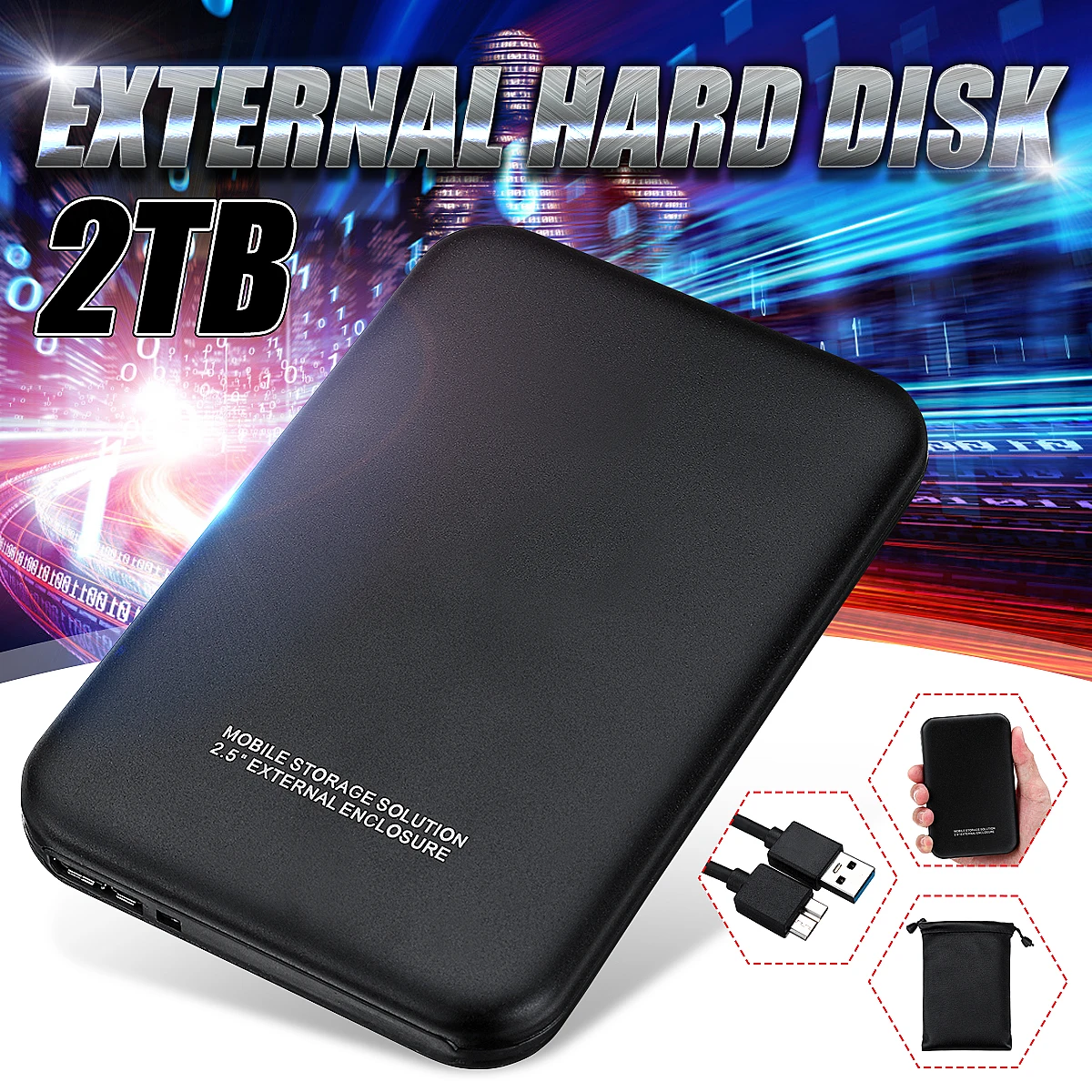 

USB 3.0 PC Hard Drive 1/2T Neutral Hard Drive Black Upgrade High Transmission Support HDD/SSD with USB Cable Business