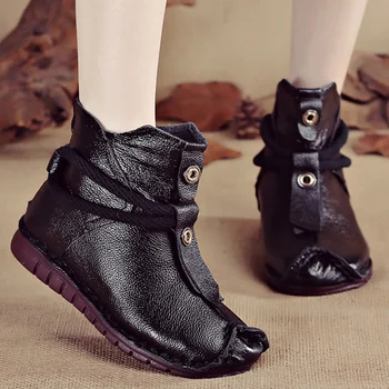 

Women's Winter Shoes Fashion Zipper Sturdy Sole Ankle Boots For Women Solid Rubber Genuine Leather Boots Women
