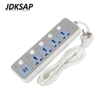 

Universal Power Strip Socket 10A 2500W 1.8 M Extension Socket 2USB charge enchufe Universal Adapter Network filter to EU UK Plug