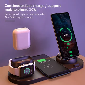 

6 in 1 Wireless Charger Dock Station Fast Wireless Charging Bracket Holder for Android/Type-C USB Phones 10W Qi Fast Charging