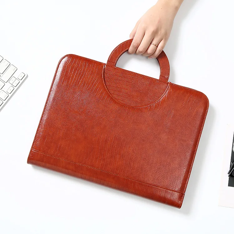 

Artificial Leather A4 Multi-functional Hand Zipper Bag Male Package Customizable Logo Business Folder Leaflet Folder