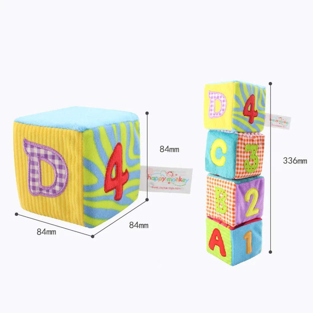 4 шт./компл. счастливый обезьяна ткань строительные блоки для младенцев Одежда для малышей куклы мягкие детские погремушки игрушки мягкие плюшевые комплект Cube мягкая плюшевая игрушка кубик