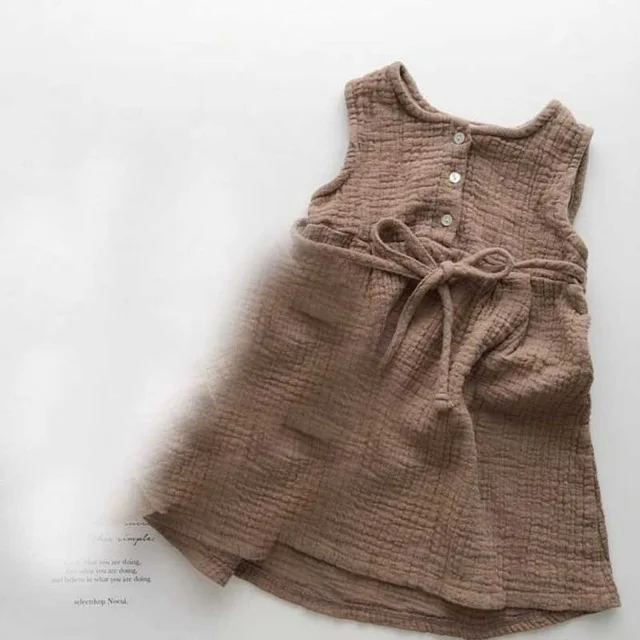 Brown Kids Clothing Toddler Kids Girls Dress Linen Dress Brown Color Spring Baby Girls Dresses European& America Style Clothing - Цвет: Brown