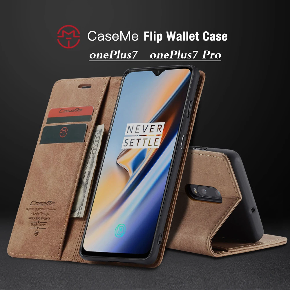 Чехол для OnePlus 7 с роскошным логотипом, откидная крышка, сплошной цвет, кожа, 1+ 7 Pro, Ретро стиль, Магнитный кошелек, 360, защита, защитная книга