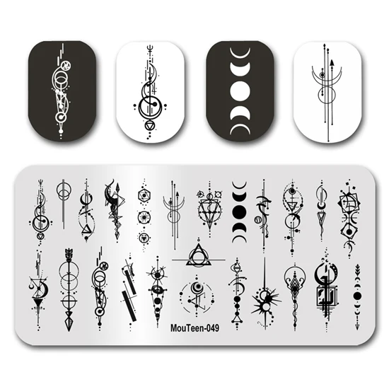 Nail Art Stamp Plate MouTeen-222 Geometry Tattoo Nail Stamping Plates Manicure Set For Nail Art Stamper 3